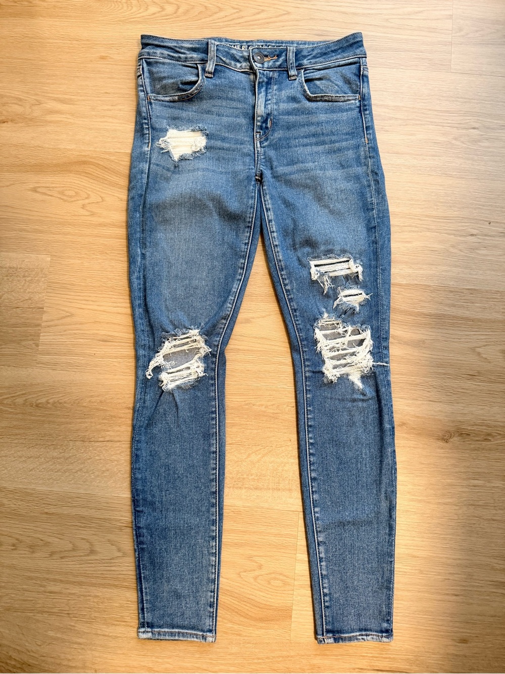 American Eagle Outfitters Women's Ripped Skinny Jeans - Blue - Jegging